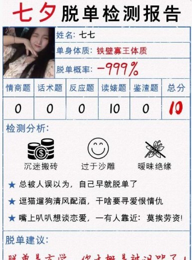 七夕脱单资格考试截图