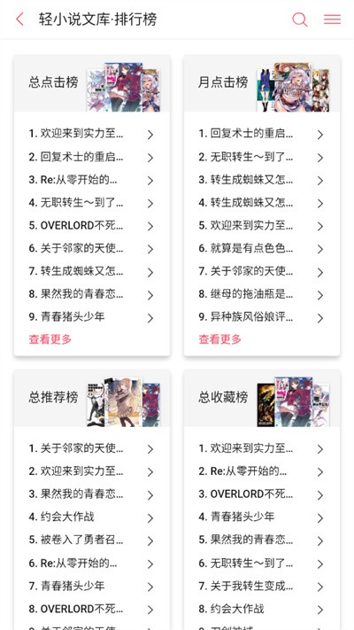 嗶哩輕小說客戶端截圖